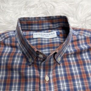 Peter Manning Shirt Men Sz 3 Green Check Button Up Everyday Dress Standard Fit